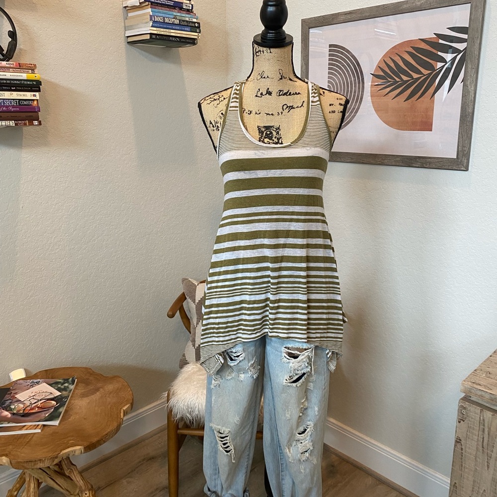 Green and white striped tank